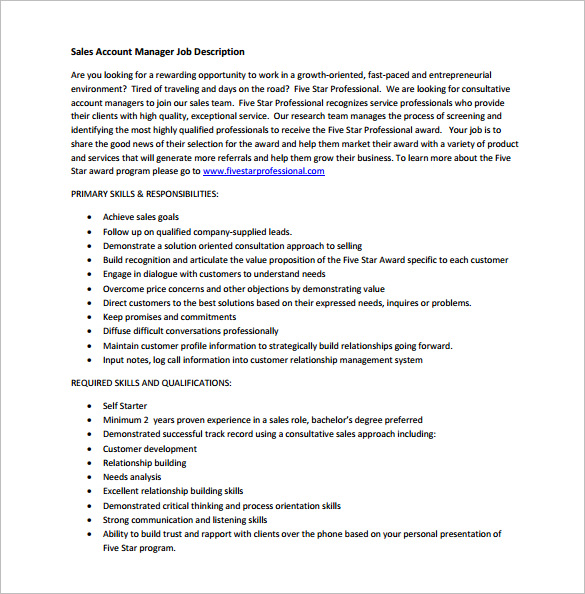 sales account manager job description pdf free download