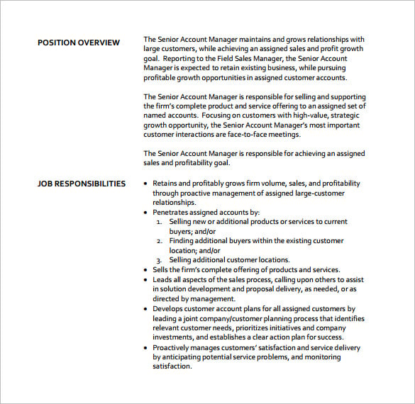 senior account manager job description free pdf template