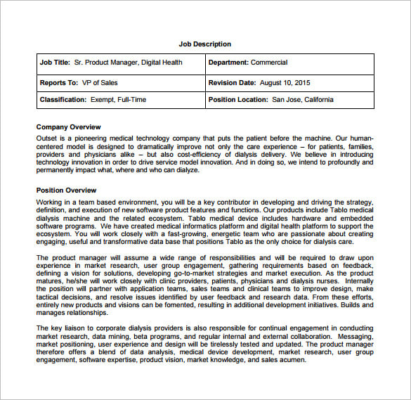 software product manager job description free pdf template