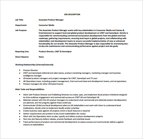 11+ Product Manager Job Description Templates Free Sample, Example