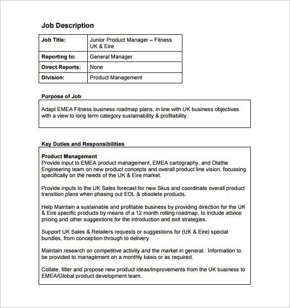 junior product manager job description free pdf template