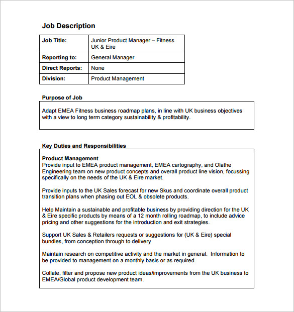 Product Manager Job Description Template 10 Free Word Excel PDF 