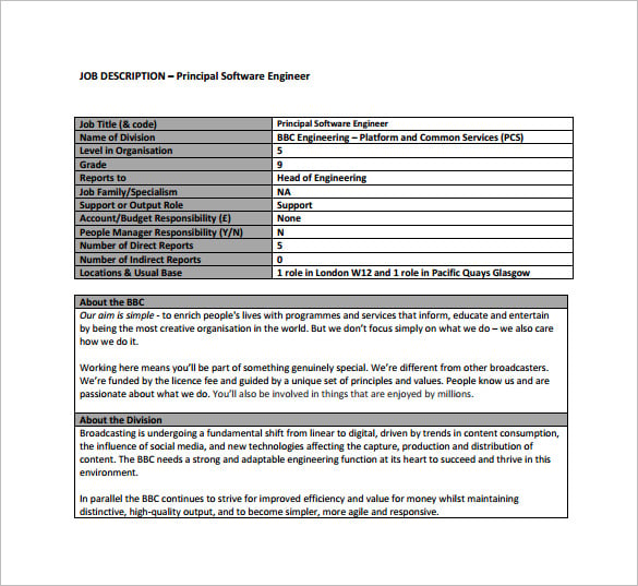 pricipal software engineer job description pdf free template