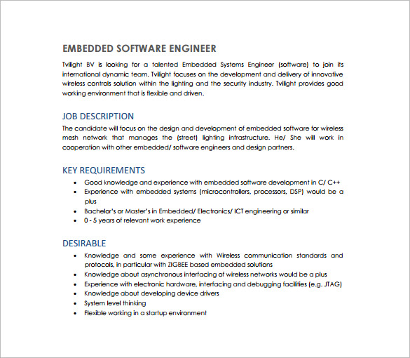 Software Engineer Job Description Pdf