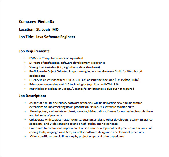 16+ FREE Software Engineer Job Description Templates Free Sample