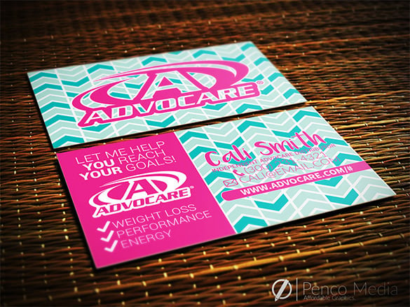 personalized advocare business card design pink and white chevron girl