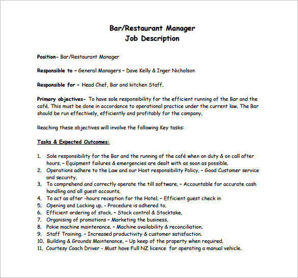 14+ Restaurant Manager Job Description Templates Word