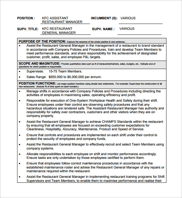 14+ Restaurant Manager Job Description Templates Word, Apple Pages