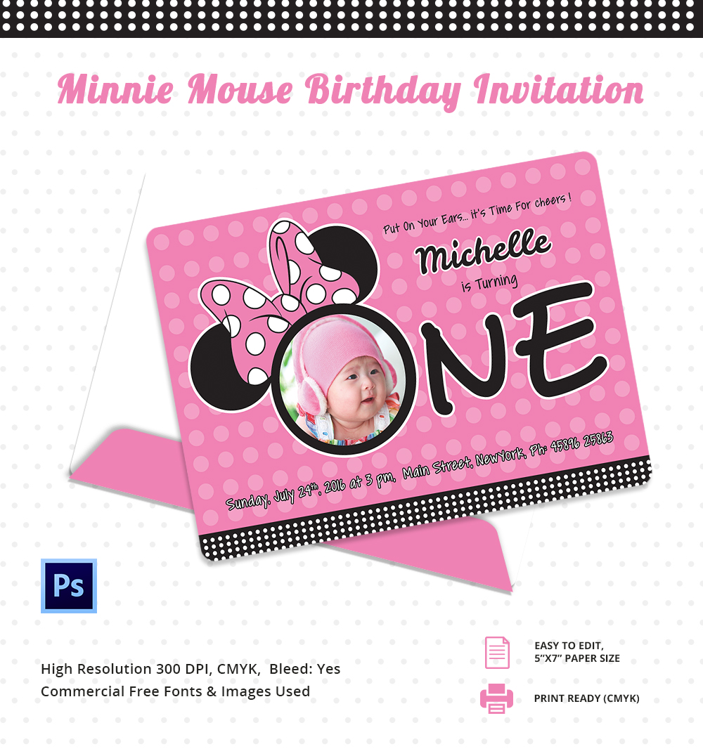 Minnie mouse Birthday Invitation Template