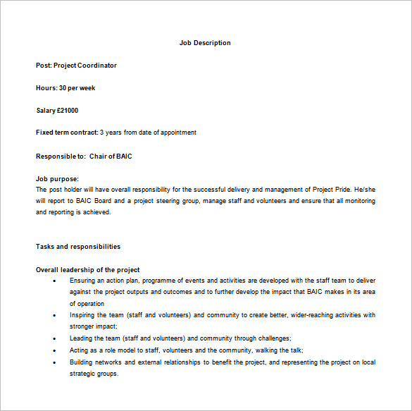 9+ Project Coordinator Job Description Templates Free Sample, Example