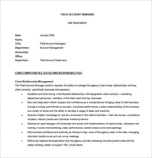 field account manager job description word free download