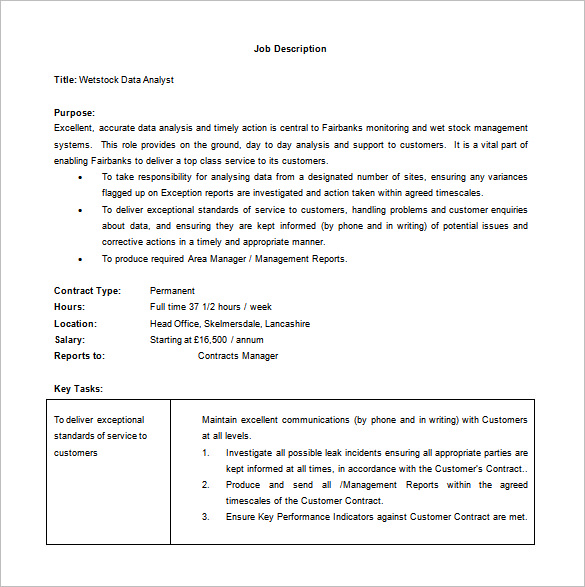 Data Analyst Job Description Template 9 Free Word PDF Format Download 