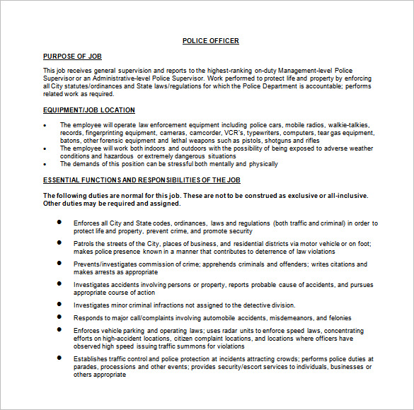 11+ Police Officer Job Description Templates - Free Sample ...