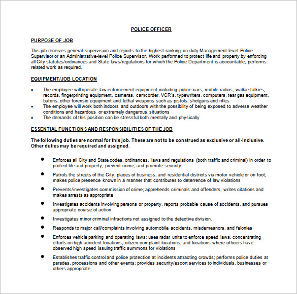 Police Officer Job Description Template 8+ Free Word, PDF Format