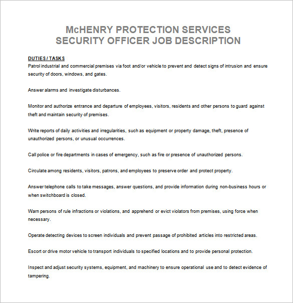 13+ Security Officer Job Description Templates Free Sample, Example
