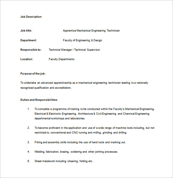 Apprentice Job Description Template