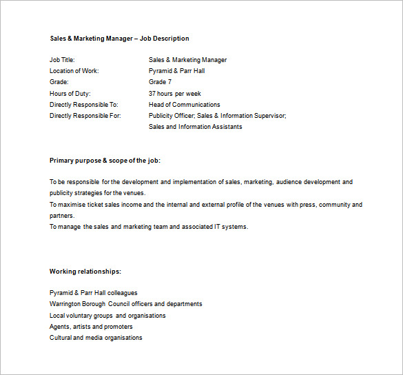 Sales Manager Job Description Template 11 Free Word PDF Format 