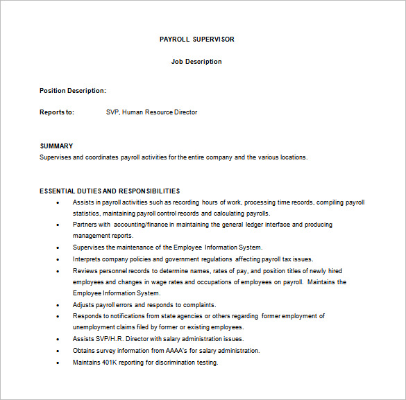 11 Supervisor Job Description Templates Google Docs Word