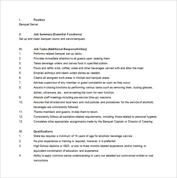 12+ Server Job Description Templates Free Sample, Example, Format