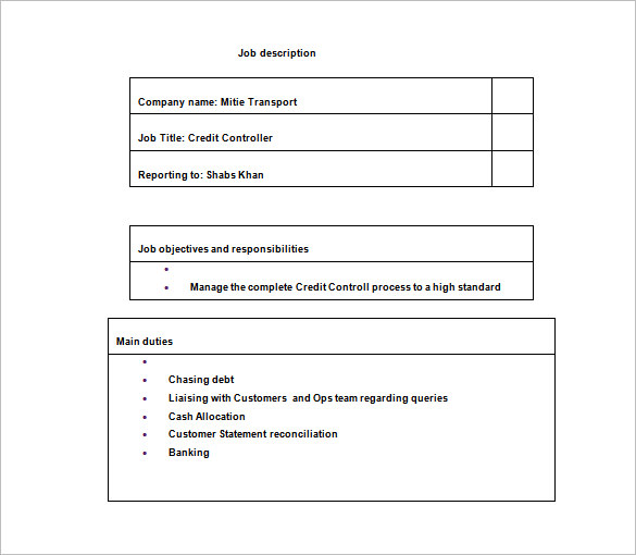 credit controller job description free word template