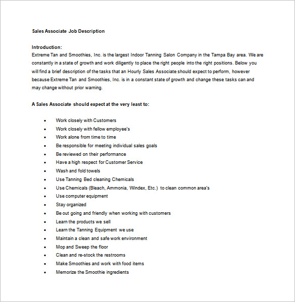 Sales Associate Job Description Template 7 Free Word PDF Format 