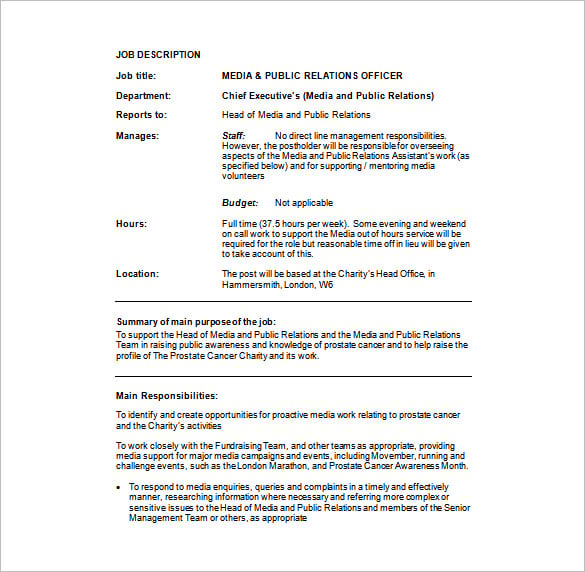 media public relation officer job description free word