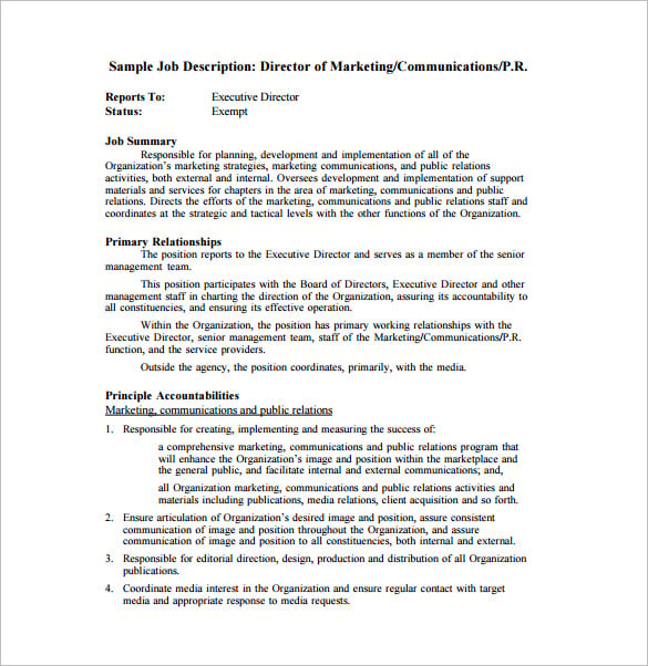 director of marketing communications job description free pdf