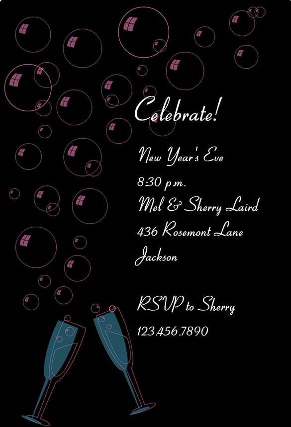 champange printable new year invitation template free download