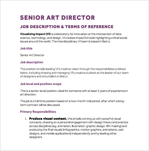 Senior Art Director Job Description