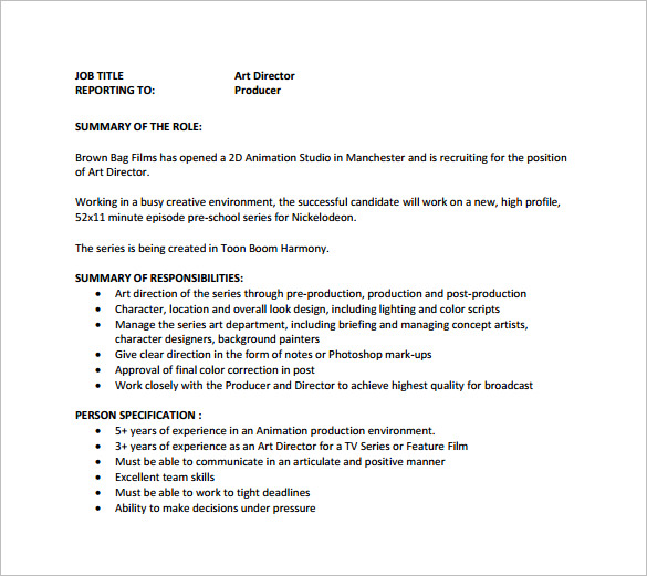 9+ Art Director Job Description Templates DOC, PDF