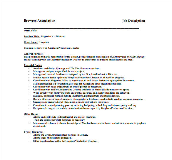 Art Director Job Description Template 8+ Free Word, PDF Format Download! Free & Premium