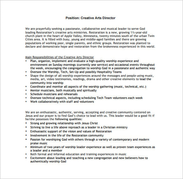 free creative art director job description pdf template