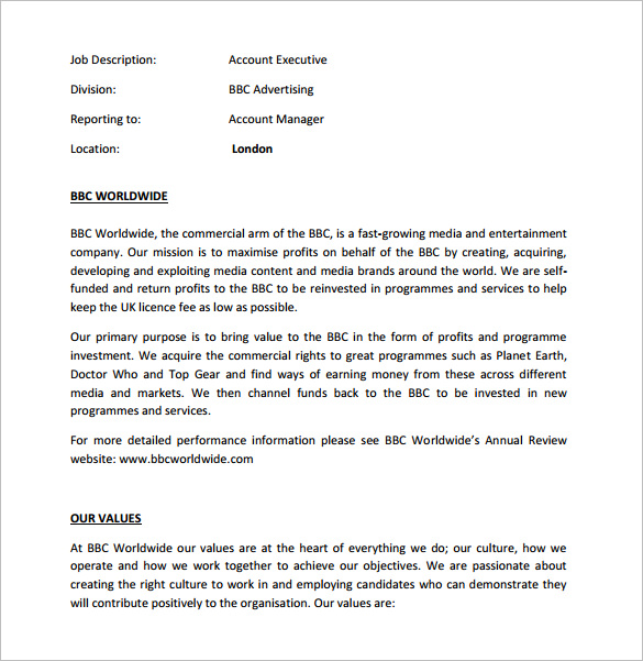 Account Executive Job Description Template 9+ Free Word, PDF Format