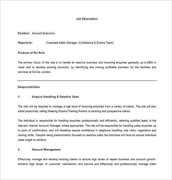 Account Executive Job Description Template 9+ Free Word, PDF Format