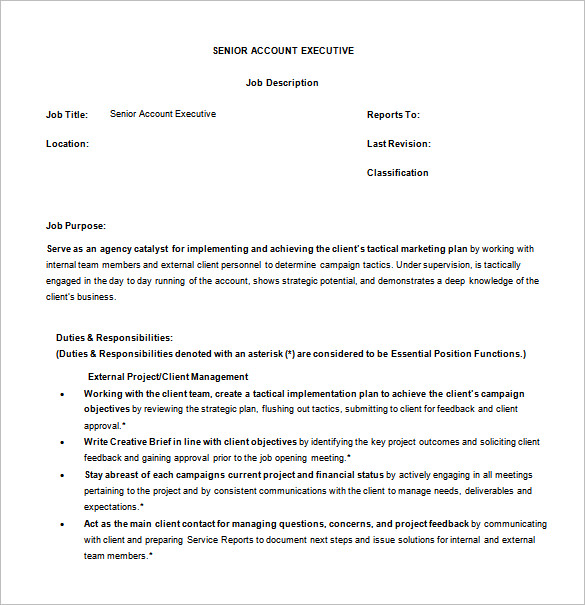 Account Executive Job Description Template 9+ Free Word, PDF Format