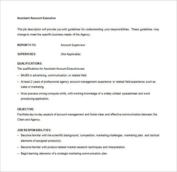 assistant account executive job description free word template