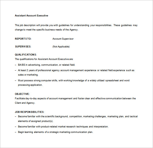 Account Executive Job Description Template 9+ Free Word, PDF Format
