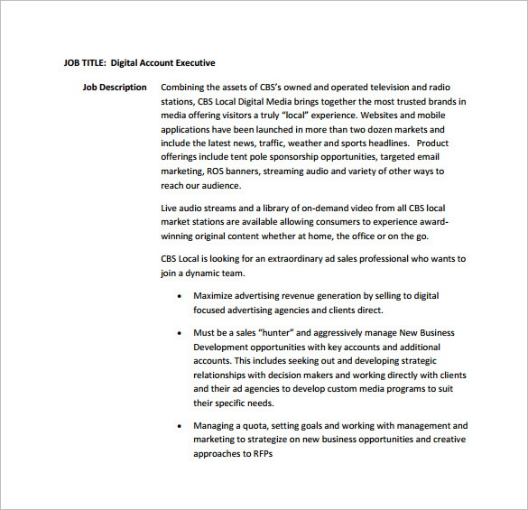 Account Executive Job Description Template 9+ Free Word, PDF Format