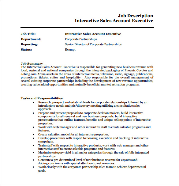 11+ Account Executive Job Description Templates Free Sample, Example