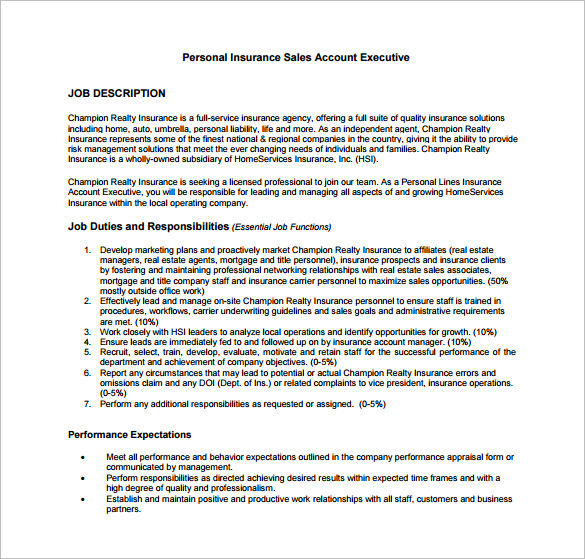 Account Executive Job Description Template 9+ Free Word, PDF Format