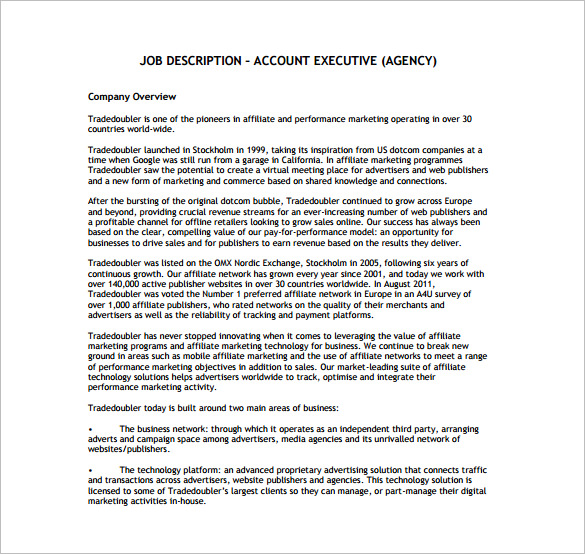 Account Executive Job Description Template 9+ Free Word, PDF Format