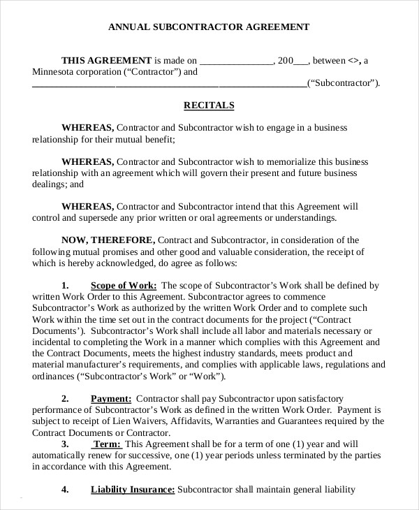 12+ Simple Subcontractor Agreement Templates - Word, PDF, Pages