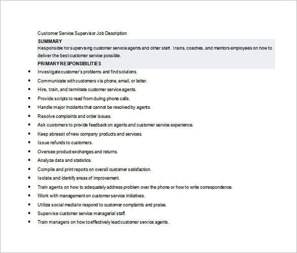 10+ Supervisor Job Description Templates Free Sample, Example Format