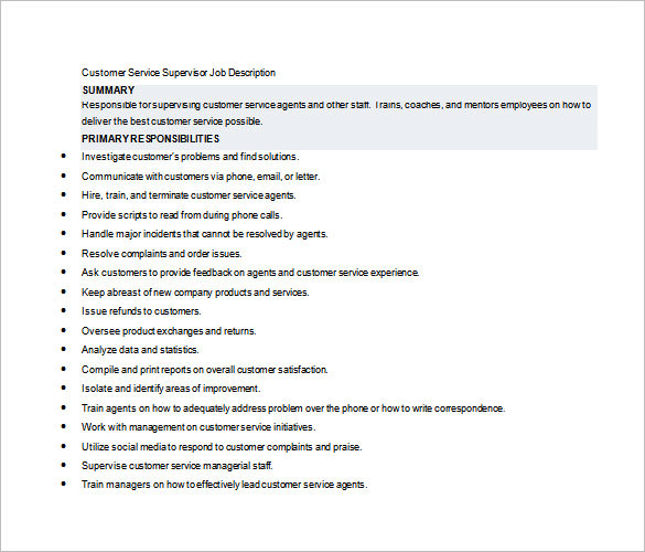 10 Supervisor Job Description Templates Free Sample Example Format 