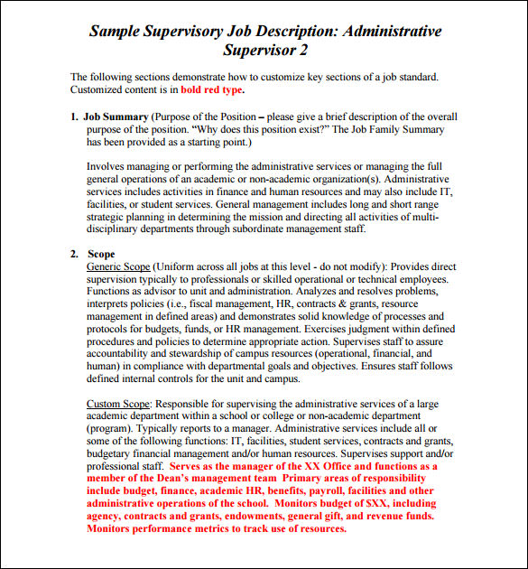 10+ Supervisor Job Description Templates Free Sample, Example Format