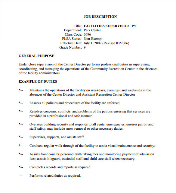 10 Supervisor Job Description Templates Free Sample Example Format 