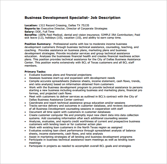 Business development officers job description