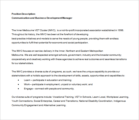 10+ Business Development Job Description Templates Free Sample