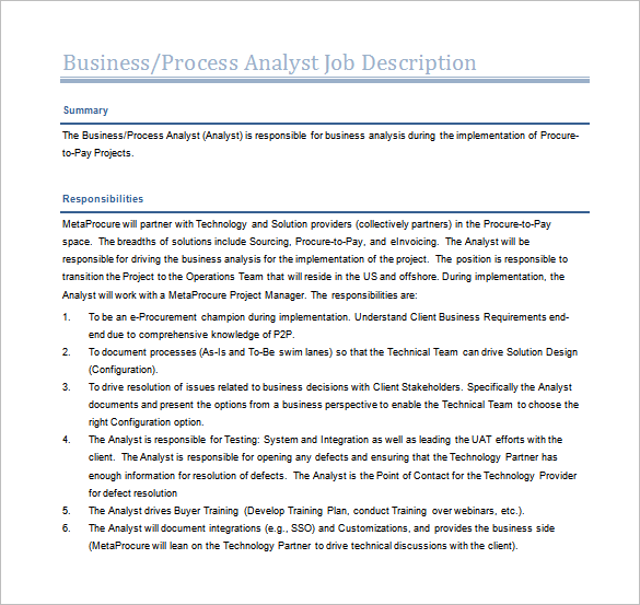 Processing analyst job description