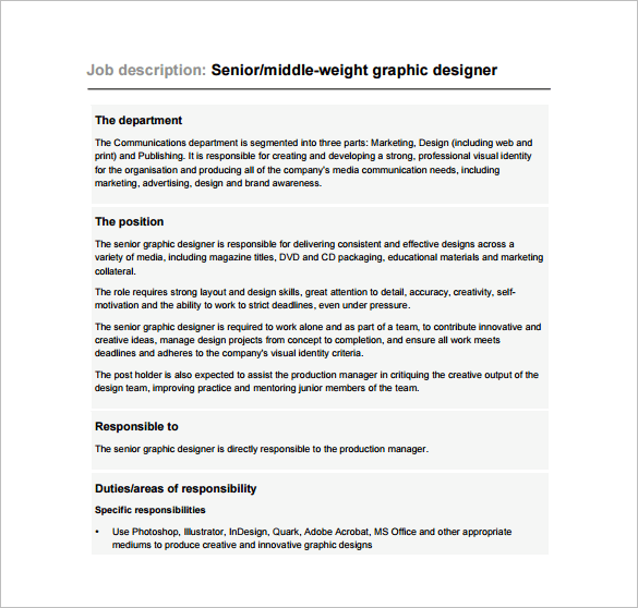 senior middle weight graphic designer example job description free download
